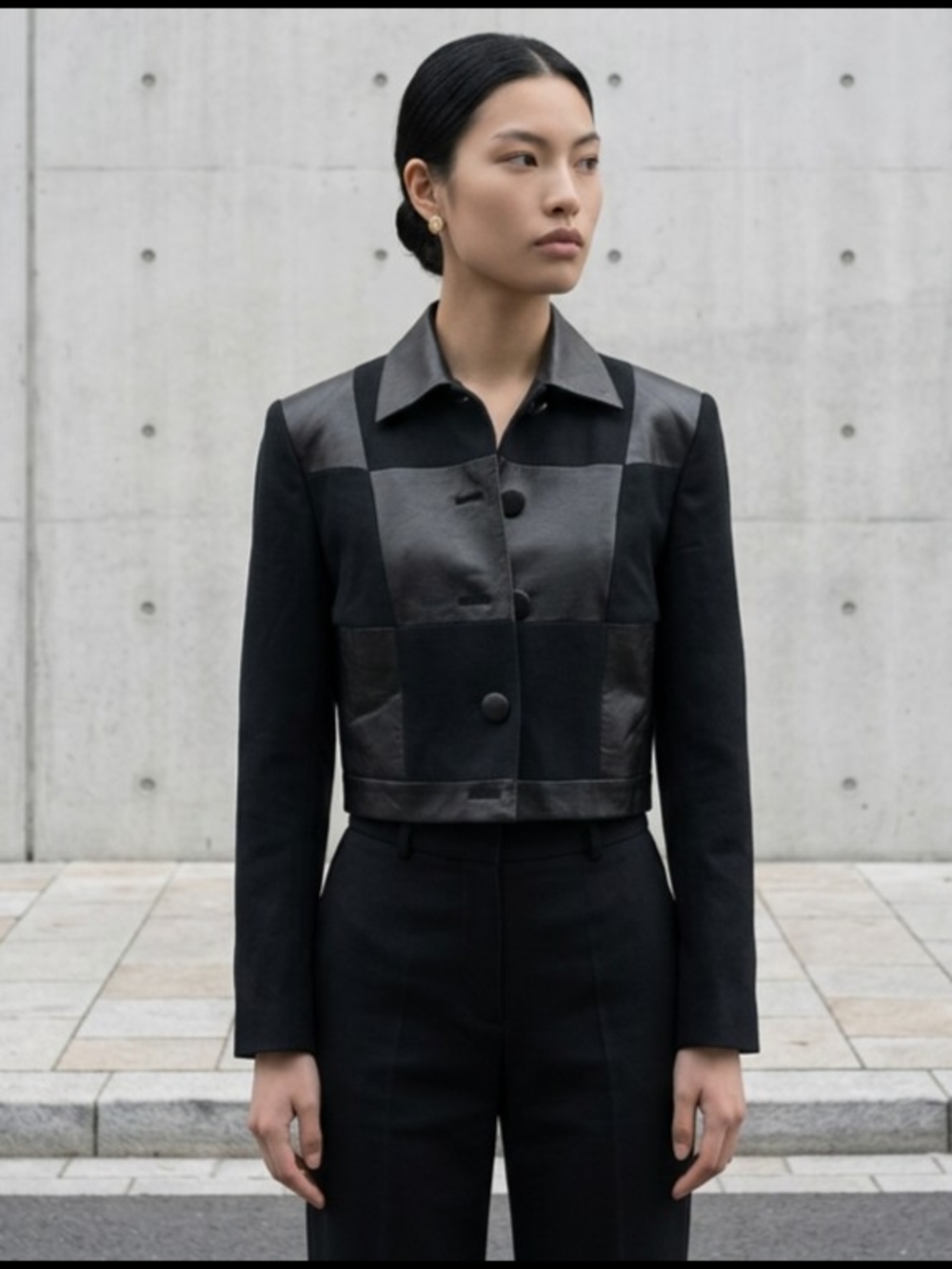 Vintage 80/90s Gantos Wool Cropped Patchwork Black Blazer